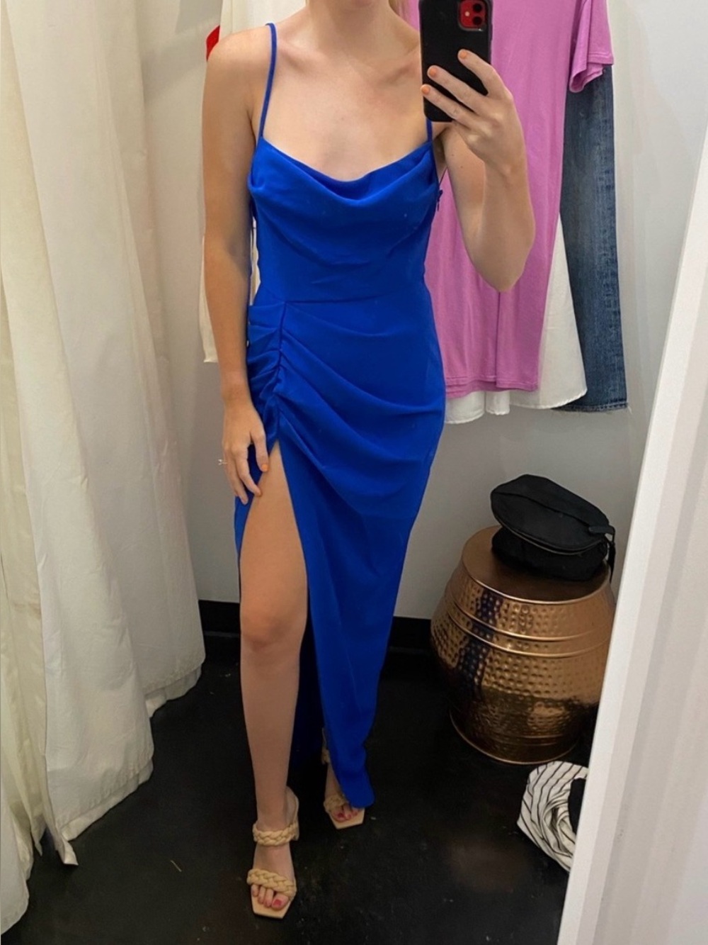 Amanda Uprichard Cowl Neck Royal Blue Spaghetti Strap Maxi Dress